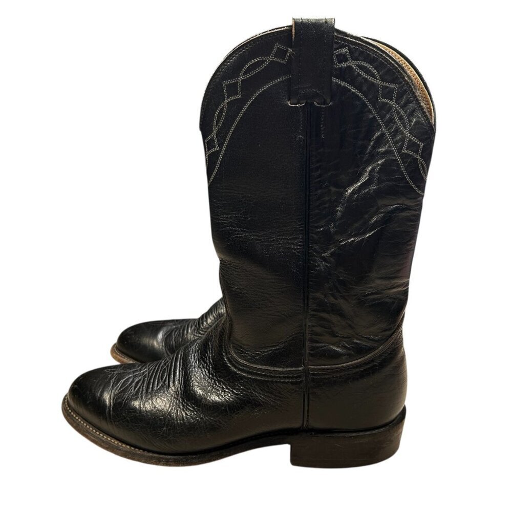 Nocona Western Leather Cowboy Boots 8E Men Black Embroidered